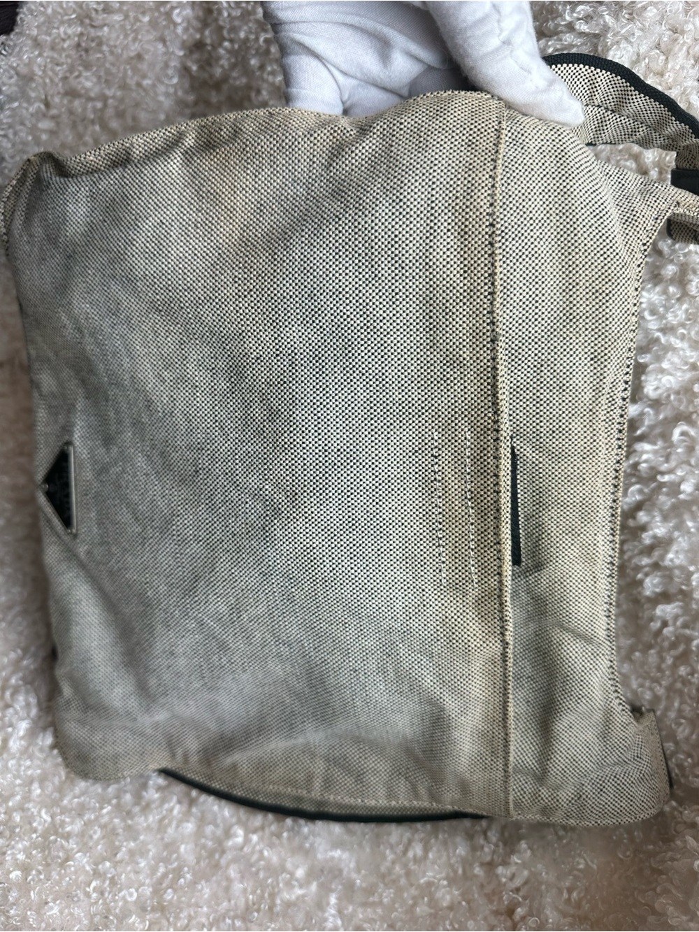 PRADA Vintage Triangle Logo Grey Cotton  Mini Messenger Bag Sidebag - Picture 3 of 12